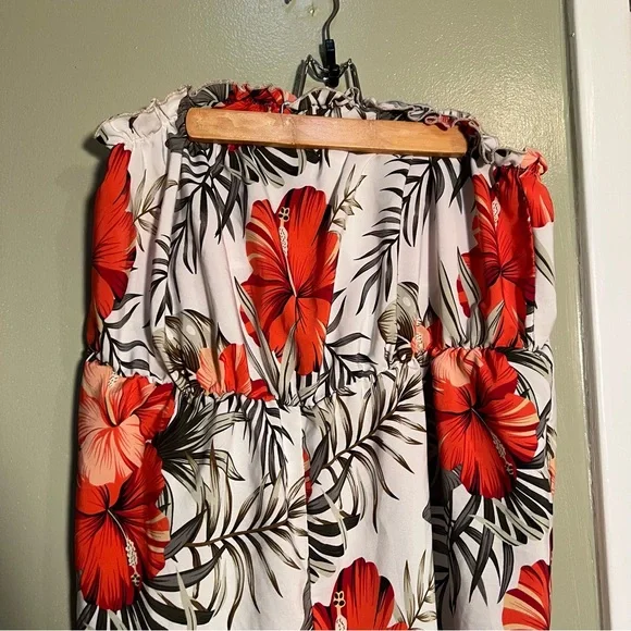 Shein Curve Strapless Romper White Orange Tropical Floral 2XL - Picture 4 of 11